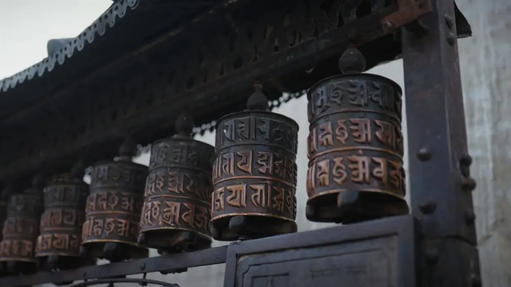 Prayer wheels in a mountain village